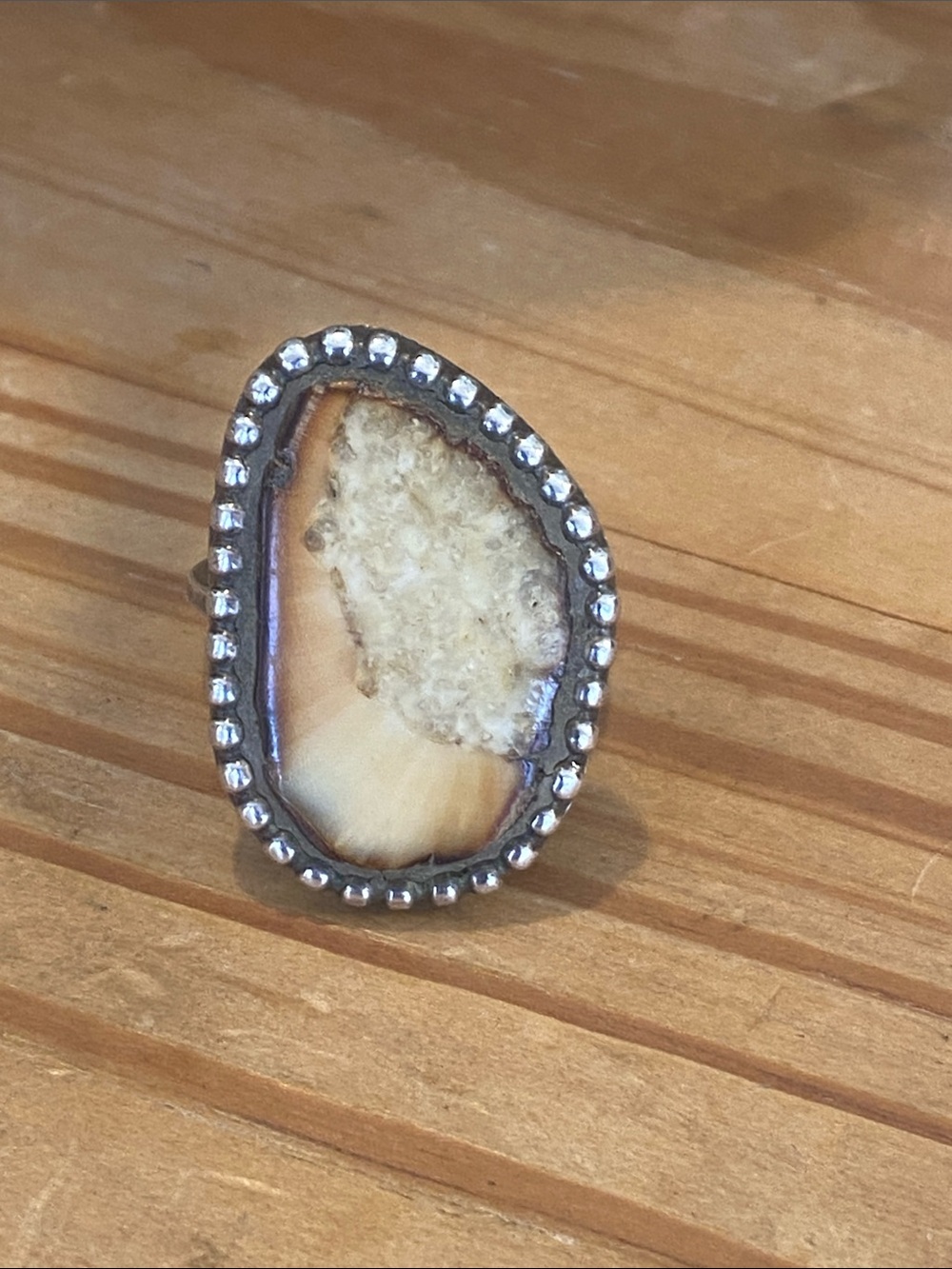 Handmade Bone Fossil Sterling Silver Ring - Picture 7 of 7